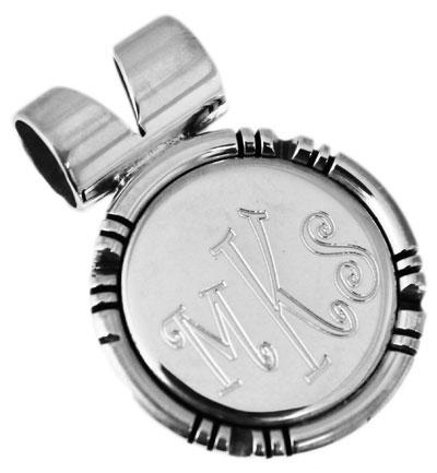 Sterling Silver Round Engravable Etched & Segmented Pendant - Atlanta Jewelers Supply