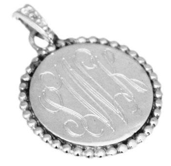 Sterling Silver Round Engravable Beaded Trim Pendant - Atlanta Jewelers Supply