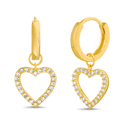 Sterling Silver Gold Plated CZ Heart Huggie Earrings