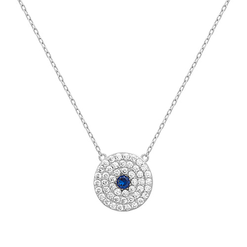 Sterling Silver CZ Circle Evil Eye Necklace