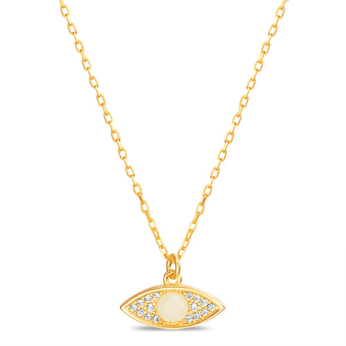 Sterling Silver Gold Plated Pearl Center Evil Eye CZ Necklace