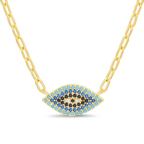 Sterling Silver Gold Plated Multi Color Evil Eye Necklace