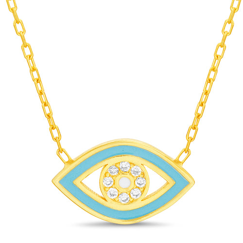 Sterling Silver Gold Plated Turquoise Enamel Evil Eye Necklace