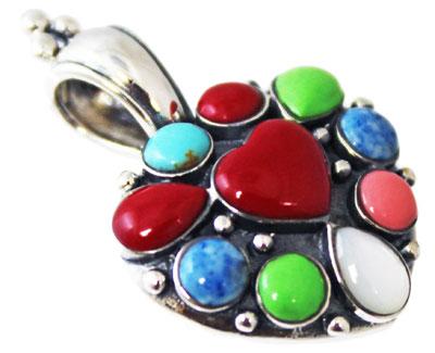 Sterling Silver Heart Pendant With Multi-Colored Stone - Atlanta Jewelers Supply