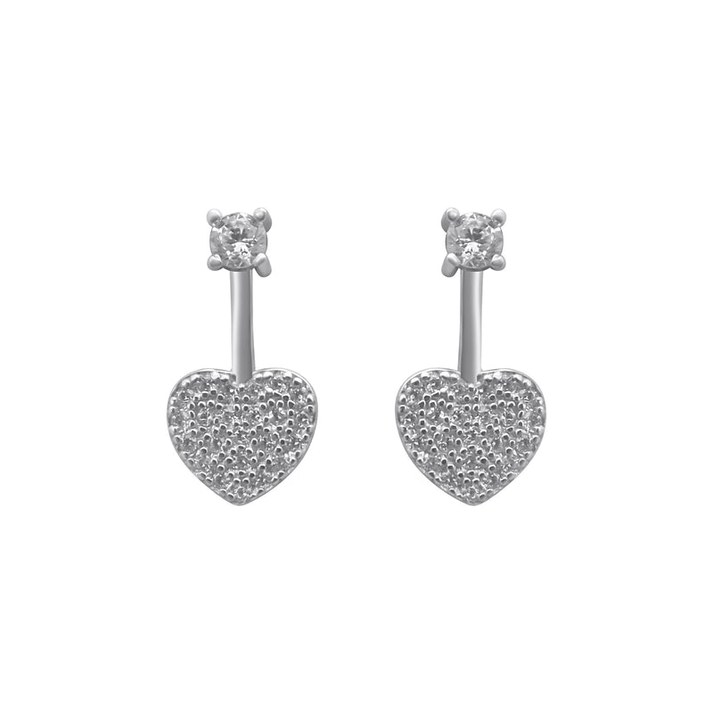 Sterling Silver CZ Drop Down Heart Earrings