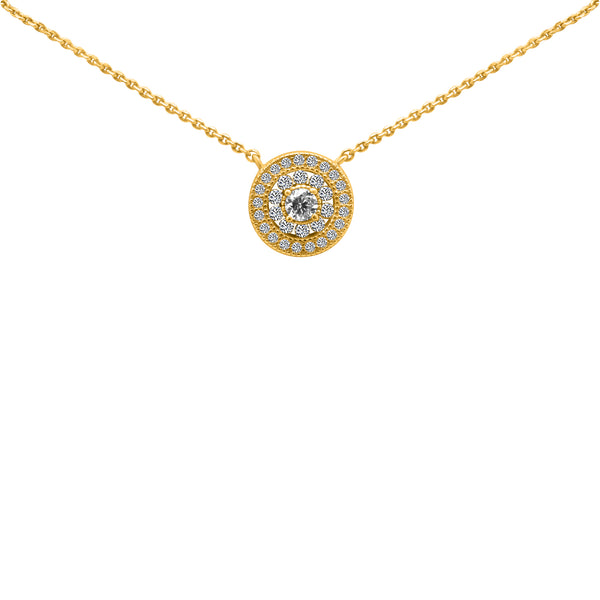 Sterling Silver Gold Plated Circle Flower CZ Necklace