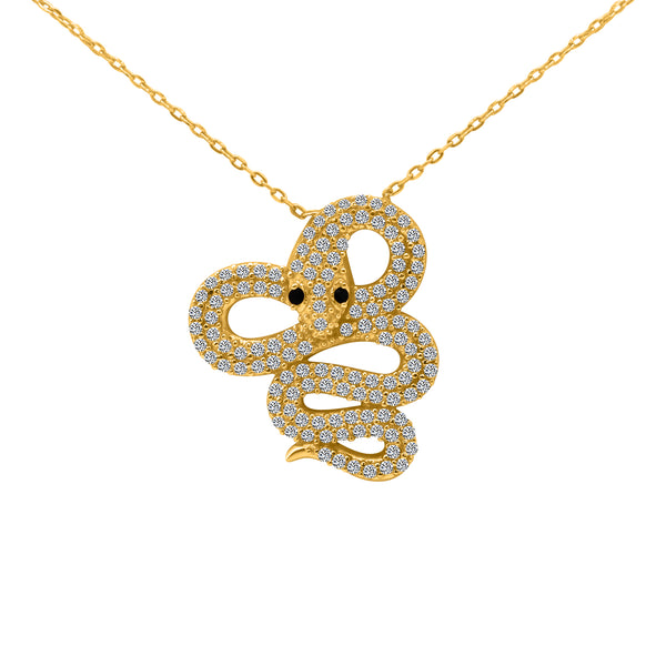 Sterling Silver Gold Plate CZ Snake Necklace