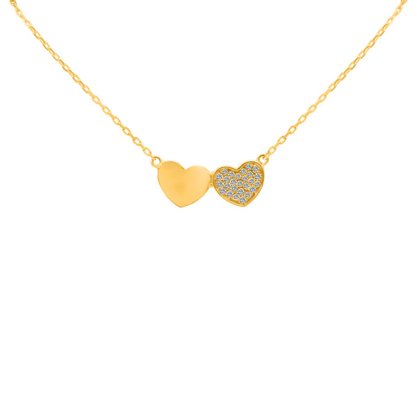 Sterling Silver Gold Plate 2 Heart Necklace