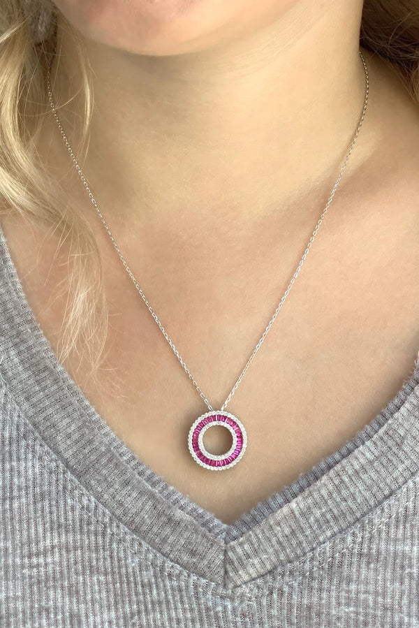 Sterling Silver Circle Baguette Necklace