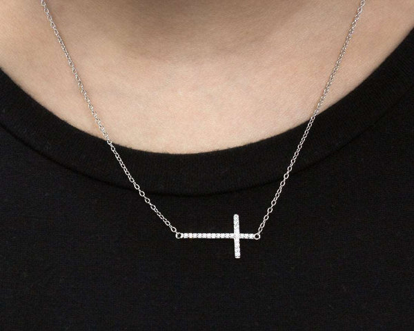 Beautiful Cz Sideways Cross Necklace To Your Wardrobe. - Atlanta Jewelers Supply